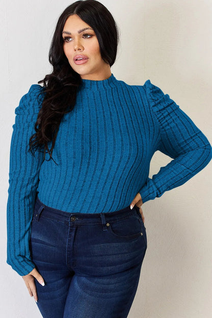 Basic Bae Full Size Ribbed Mock Neck Puff Sleeve T-Shirt - Bitsy Gypsy Boutique
