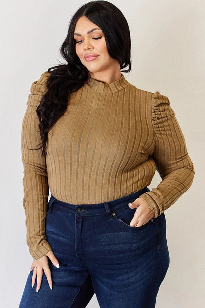 Basic Bae Full Size Ribbed Mock Neck Puff Sleeve T-Shirt - Bitsy Gypsy Boutique