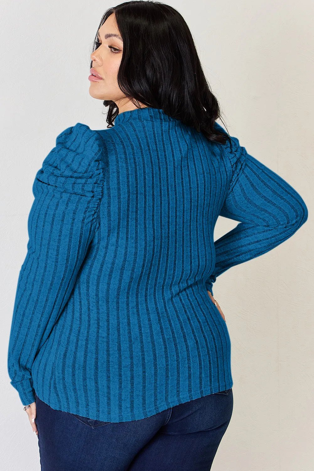 Basic Bae Full Size Ribbed Mock Neck Puff Sleeve T-Shirt - Bitsy Gypsy Boutique