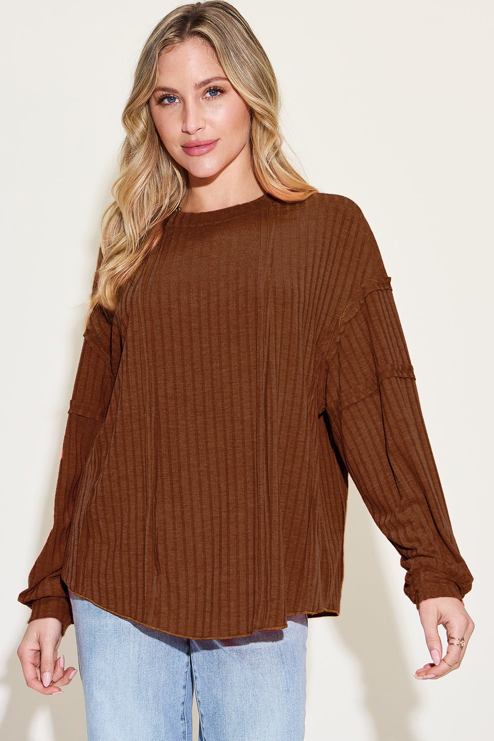 Basic Bae Full Size Ribbed Round Neck Long Sleeve T-Shirt - Bitsy Gypsy Boutique