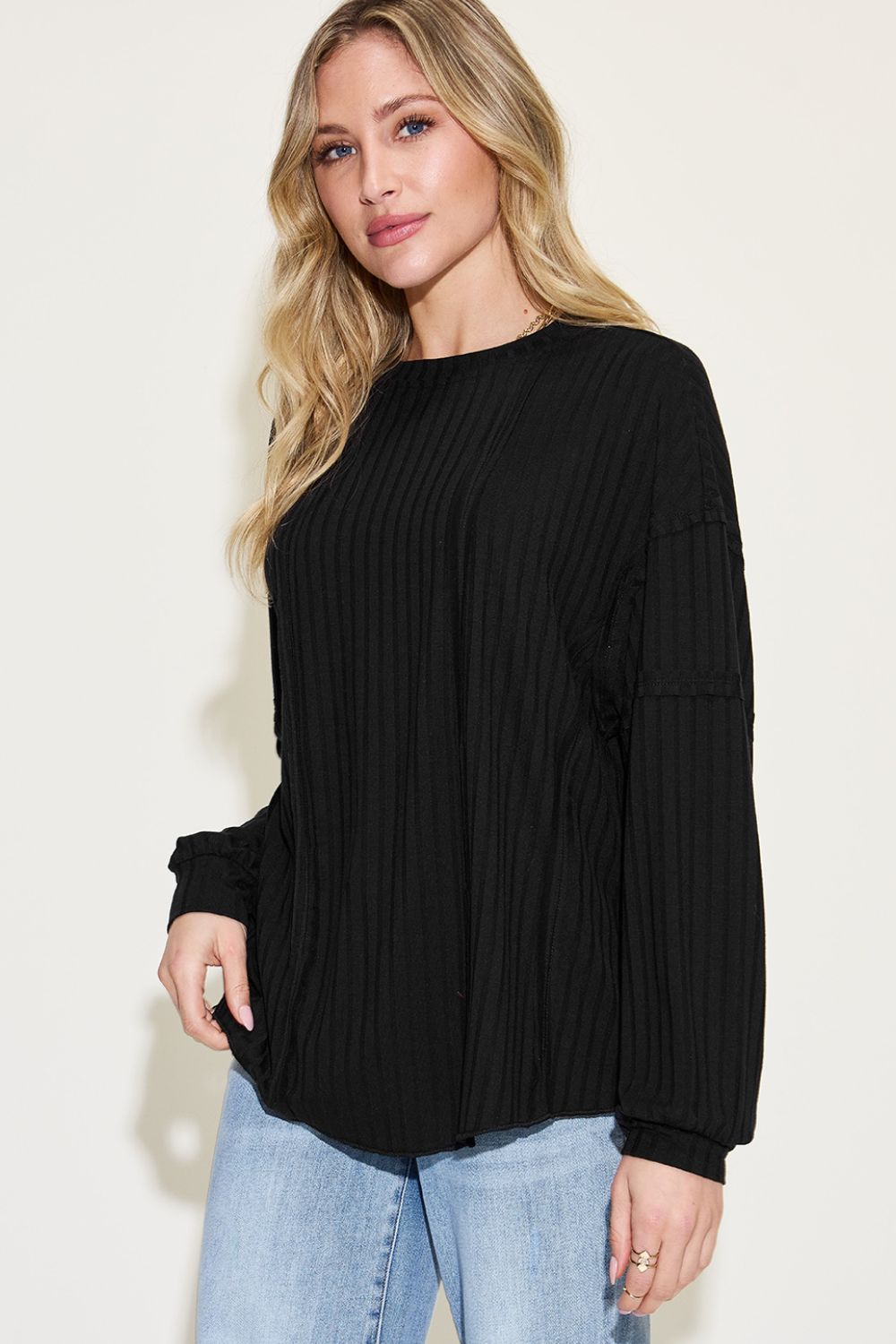 Basic Bae Full Size Ribbed Round Neck Long Sleeve T-Shirt - Bitsy Gypsy Boutique