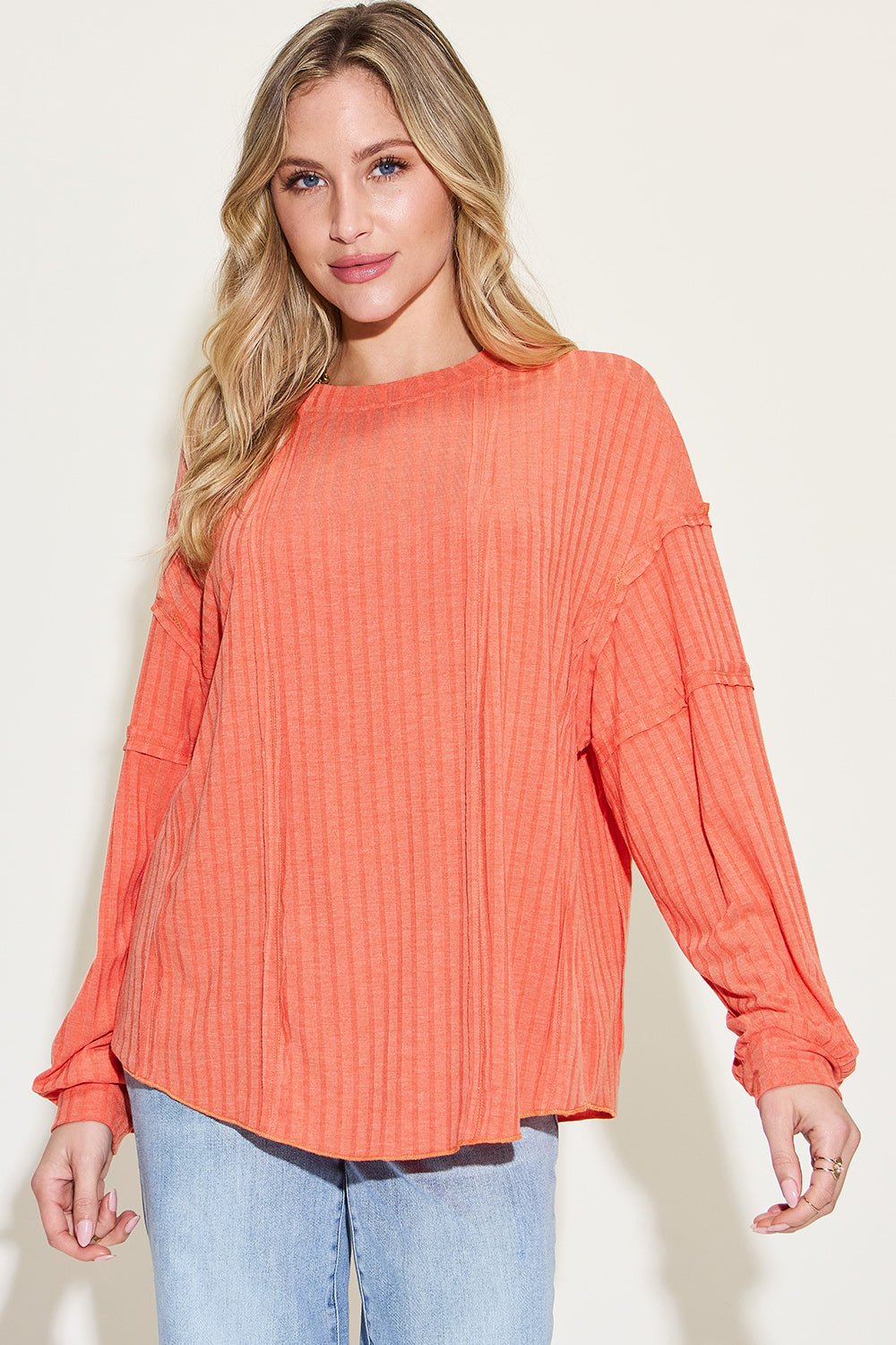 Basic Bae Full Size Ribbed Round Neck Long Sleeve T-Shirt - Bitsy Gypsy Boutique