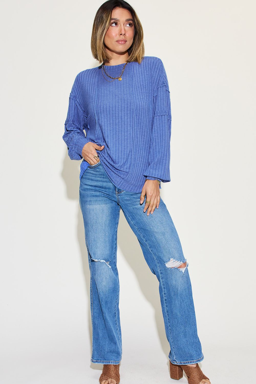 Basic Bae Full Size Ribbed Round Neck Long Sleeve T-Shirt - Bitsy Gypsy Boutique