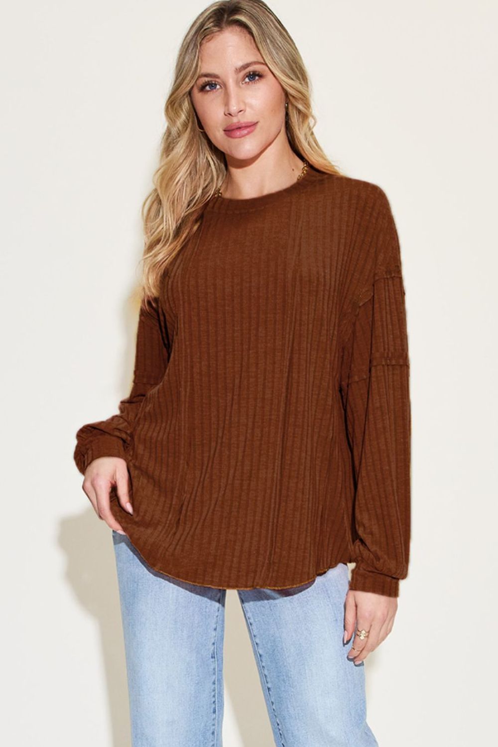 Basic Bae Full Size Ribbed Round Neck Long Sleeve T-Shirt - Bitsy Gypsy Boutique