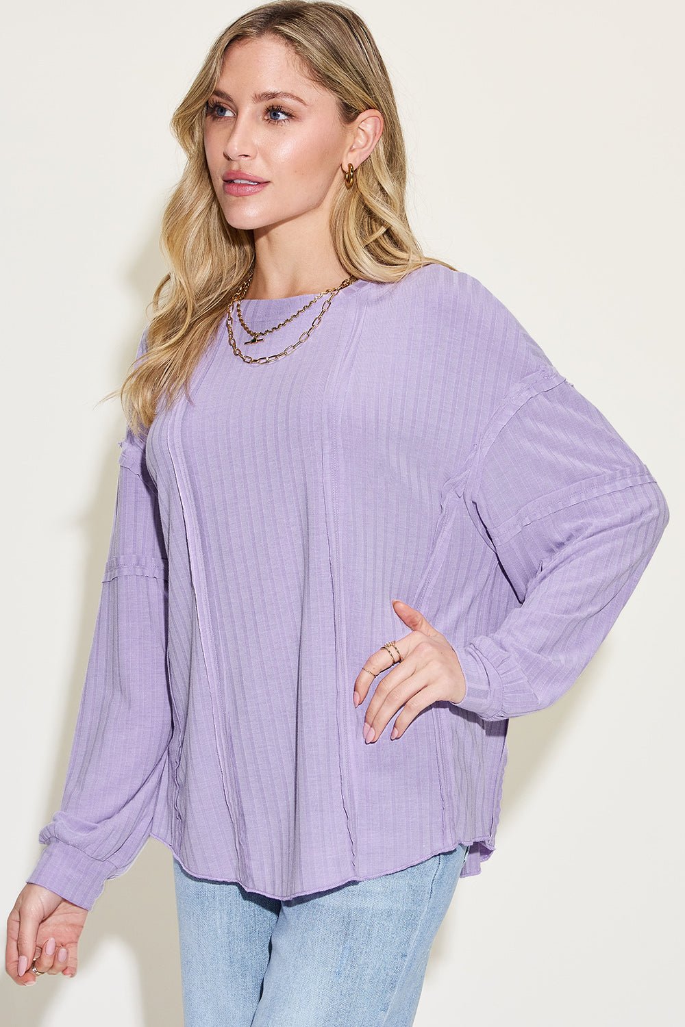 Basic Bae Full Size Ribbed Round Neck Long Sleeve T-Shirt - Bitsy Gypsy Boutique