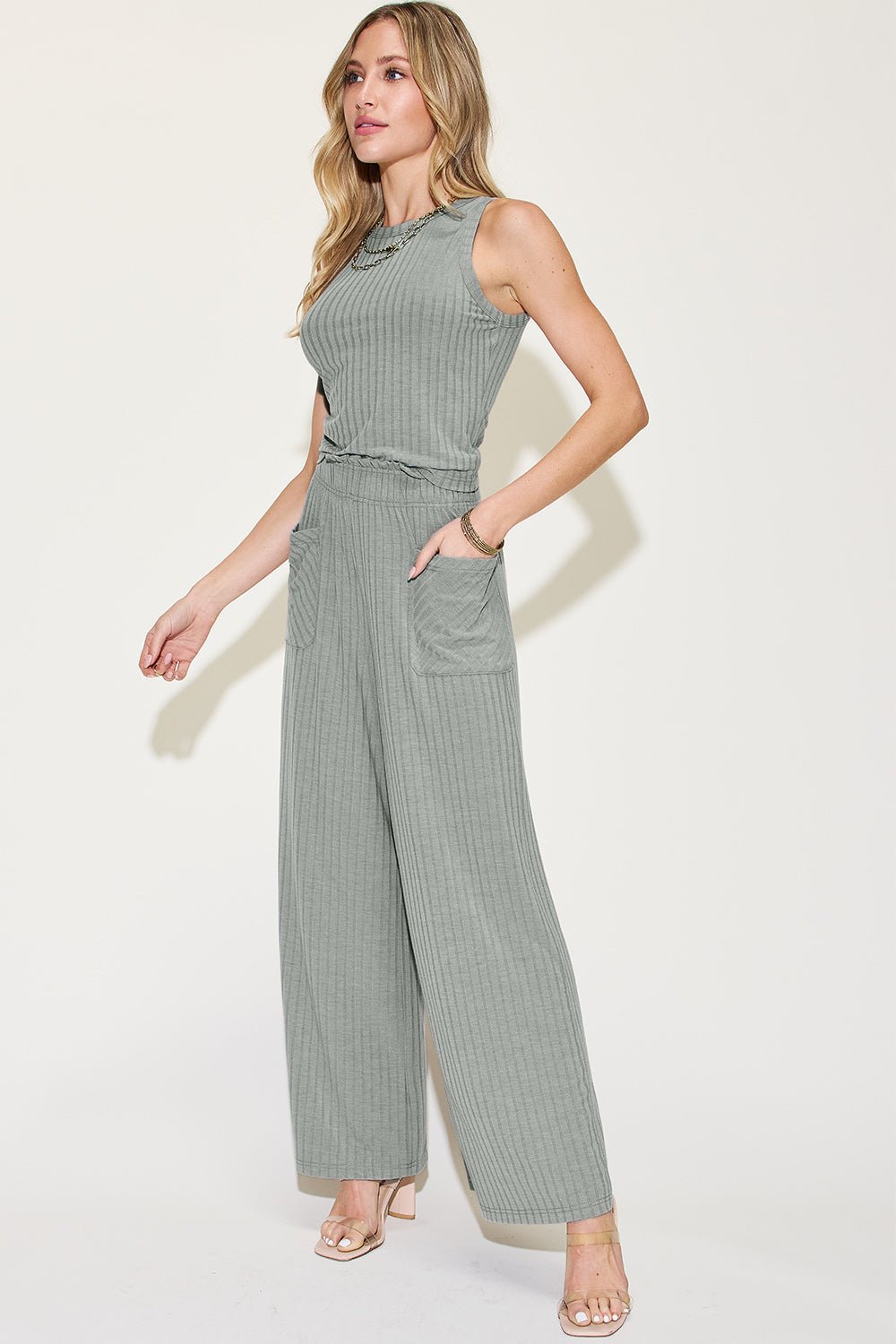 Basic Bae Full Size Ribbed Tank and Wide Leg Pants Set - Bitsy Gypsy Boutique