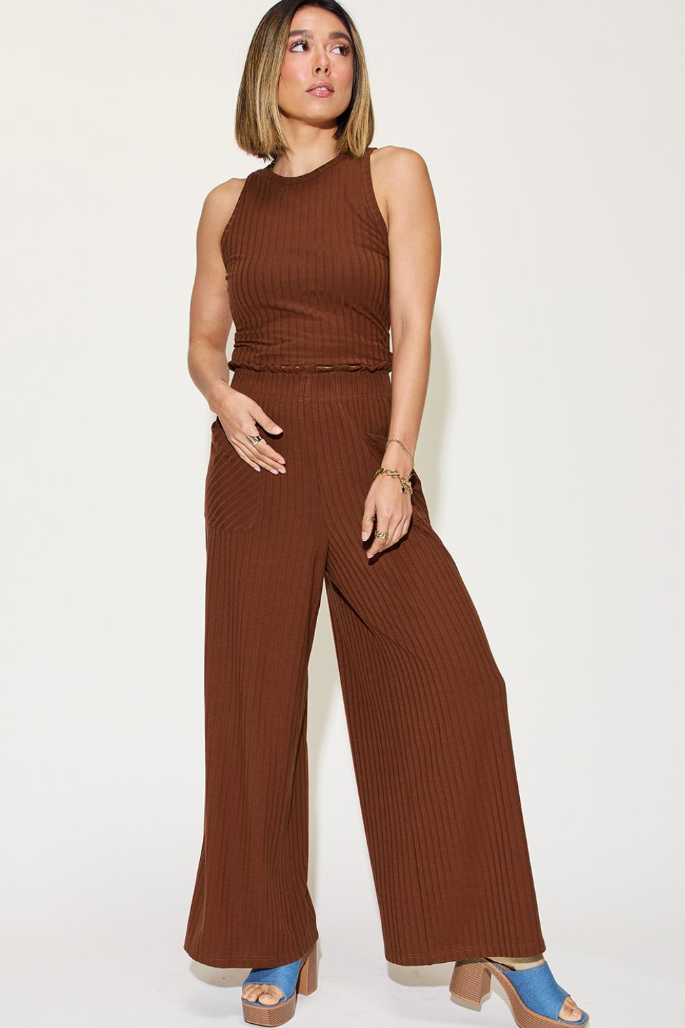 Basic Bae Full Size Ribbed Tank and Wide Leg Pants Set - Bitsy Gypsy Boutique