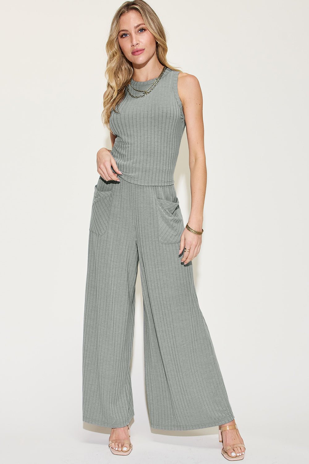 Basic Bae Full Size Ribbed Tank and Wide Leg Pants Set - Bitsy Gypsy Boutique