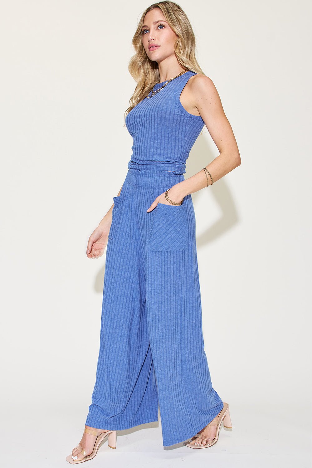 Basic Bae Full Size Ribbed Tank and Wide Leg Pants Set - Bitsy Gypsy Boutique