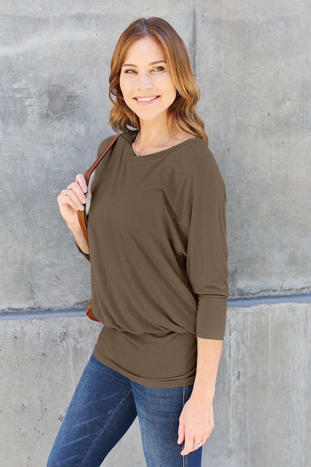 Basic Bae Full Size Round Neck Batwing Sleeve Top - Bitsy Gypsy Boutique