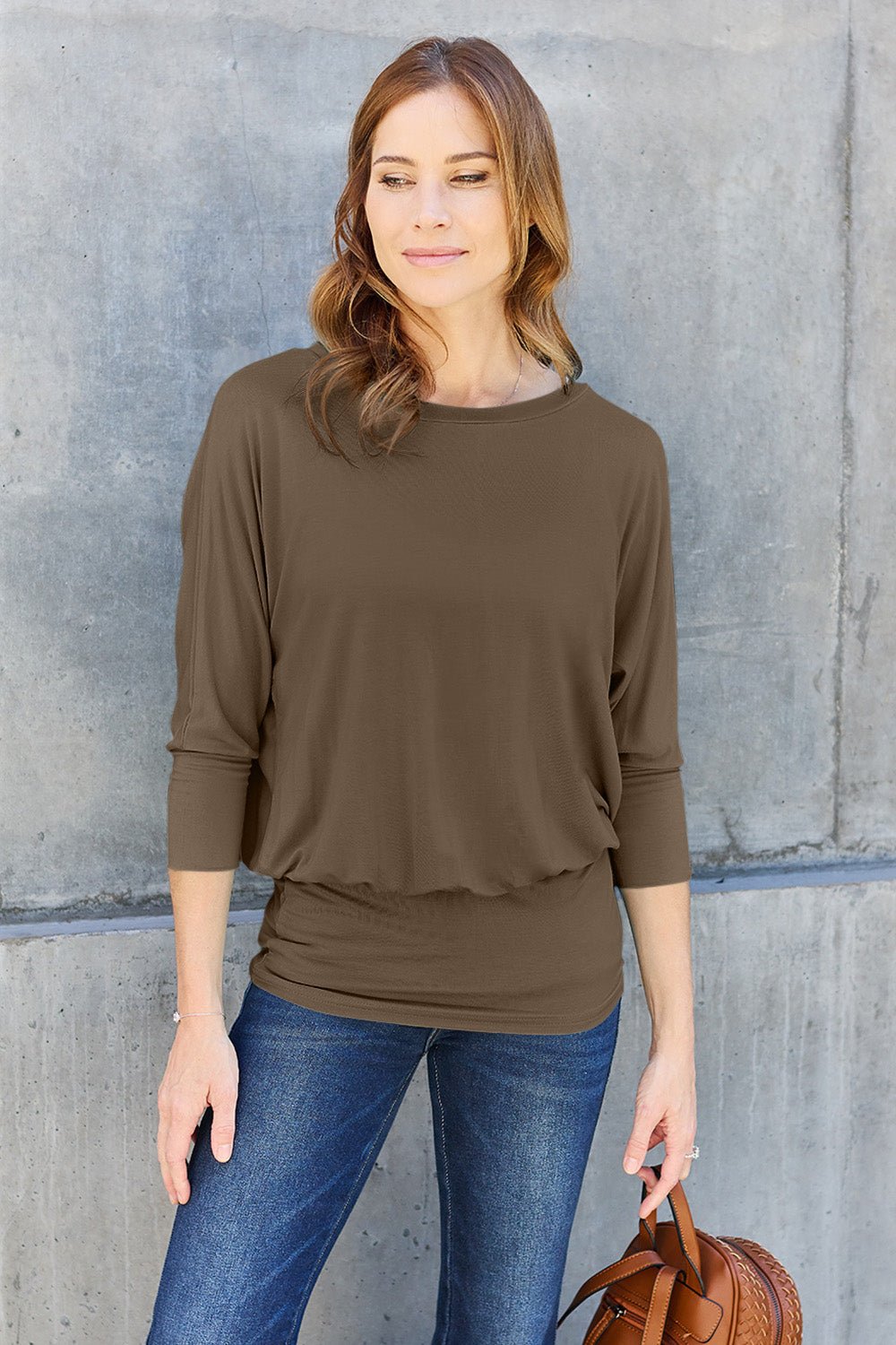 Basic Bae Full Size Round Neck Batwing Sleeve Top - Bitsy Gypsy Boutique