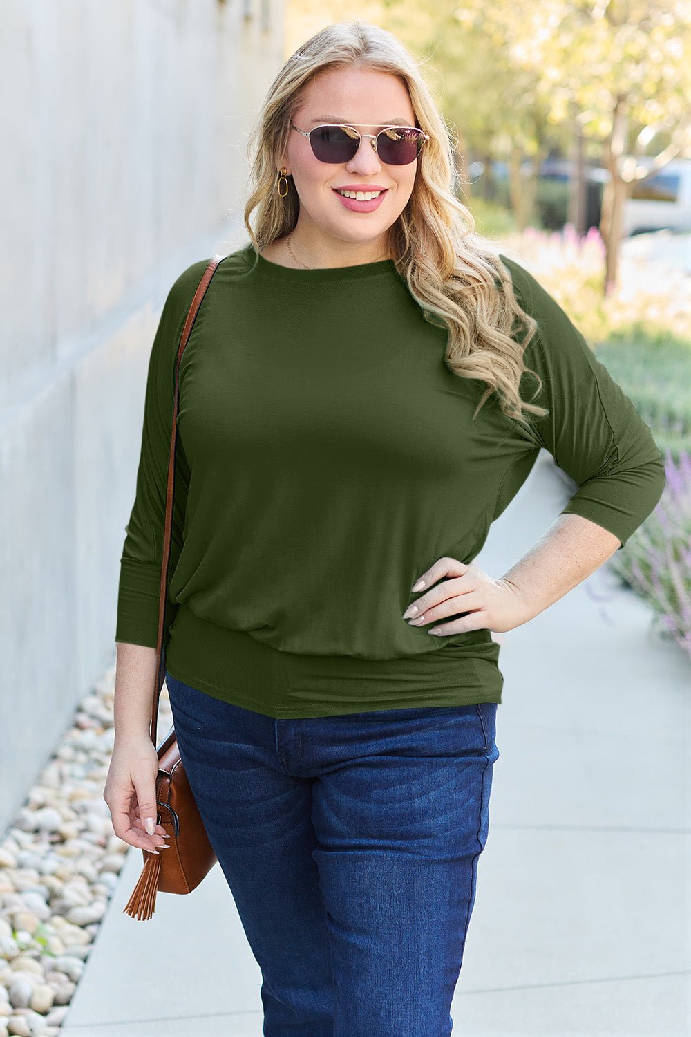 Basic Bae Full Size Round Neck Batwing Sleeve Top - Bitsy Gypsy Boutique