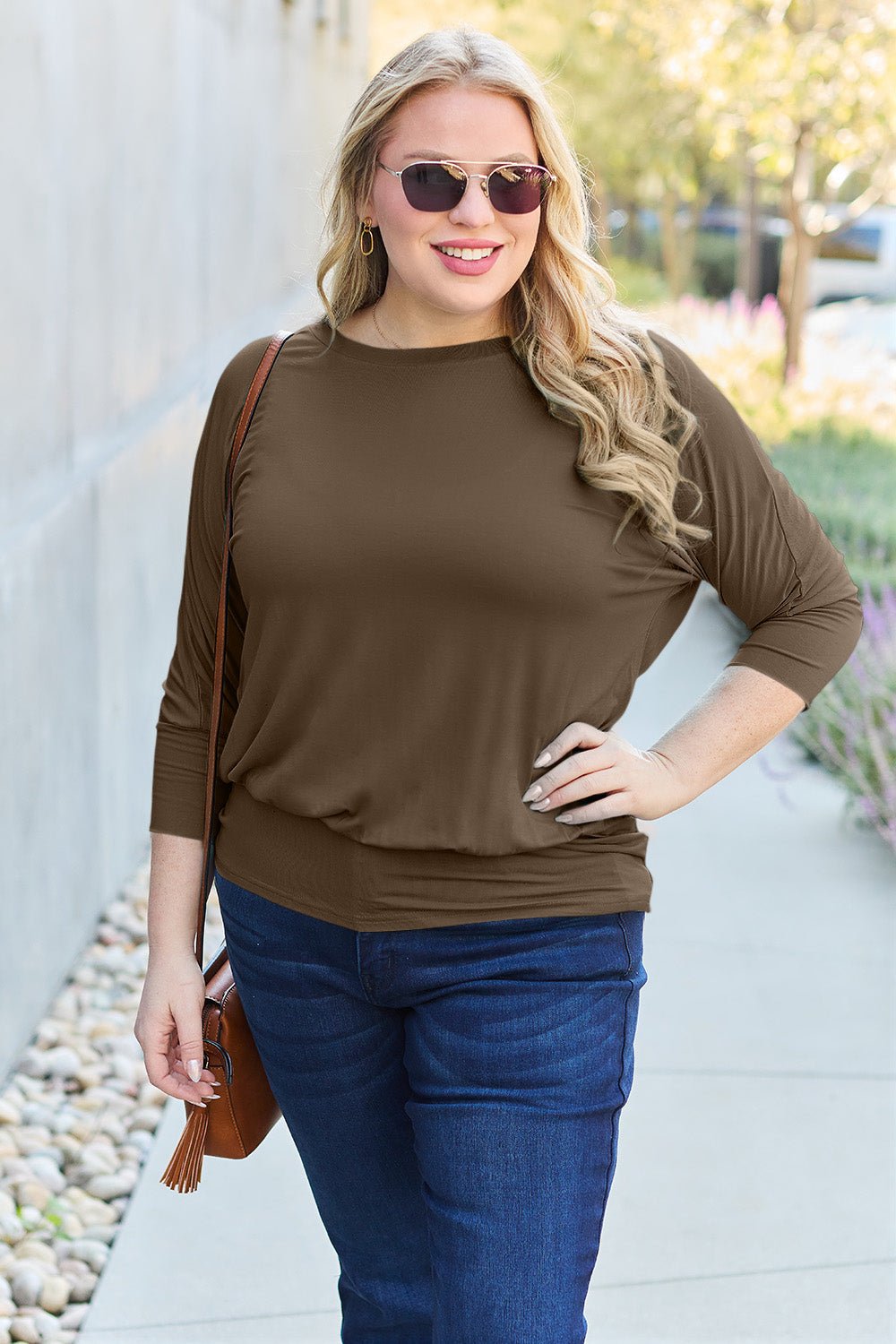 Basic Bae Full Size Round Neck Batwing Sleeve Top - Bitsy Gypsy Boutique