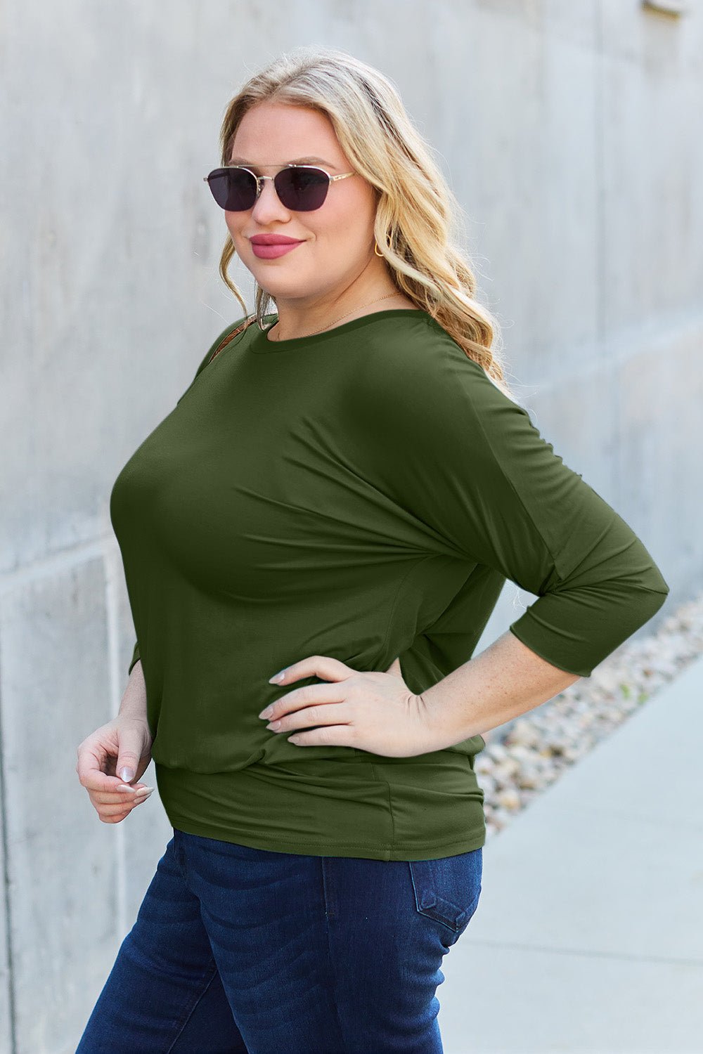 Basic Bae Full Size Round Neck Batwing Sleeve Top - Bitsy Gypsy Boutique