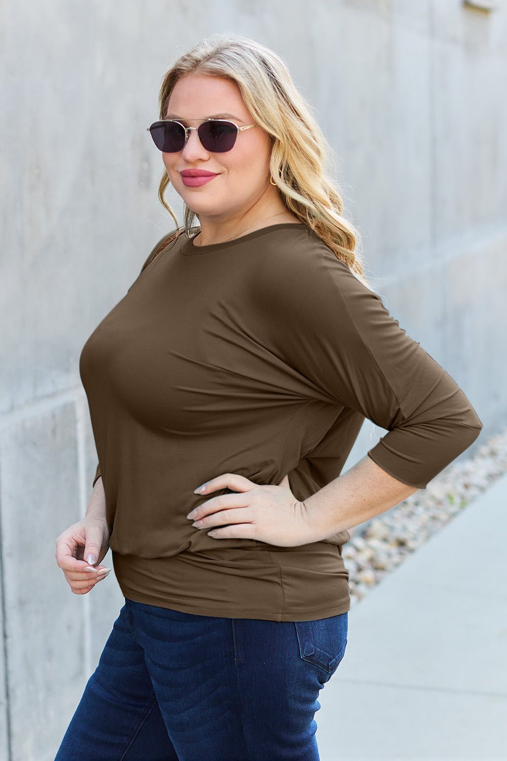 Basic Bae Full Size Round Neck Batwing Sleeve Top - Bitsy Gypsy Boutique