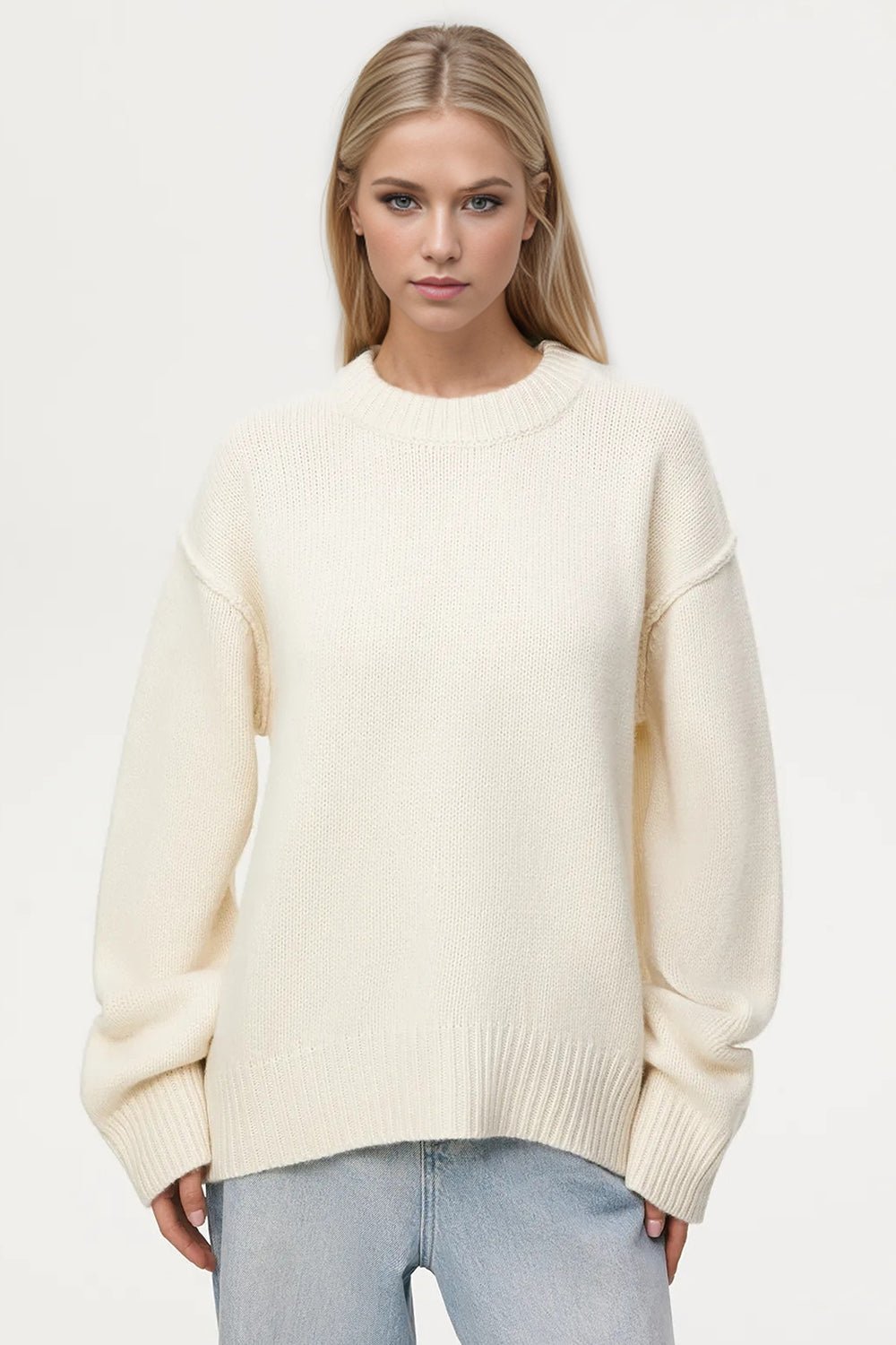 Basic Bae Round Neck Dropped Shoulder Sweater - Bitsy Gypsy Boutique