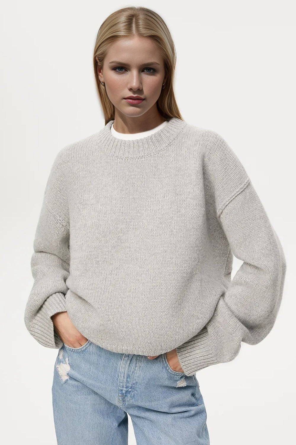 Basic Bae Round Neck Dropped Shoulder Sweater - Bitsy Gypsy Boutique