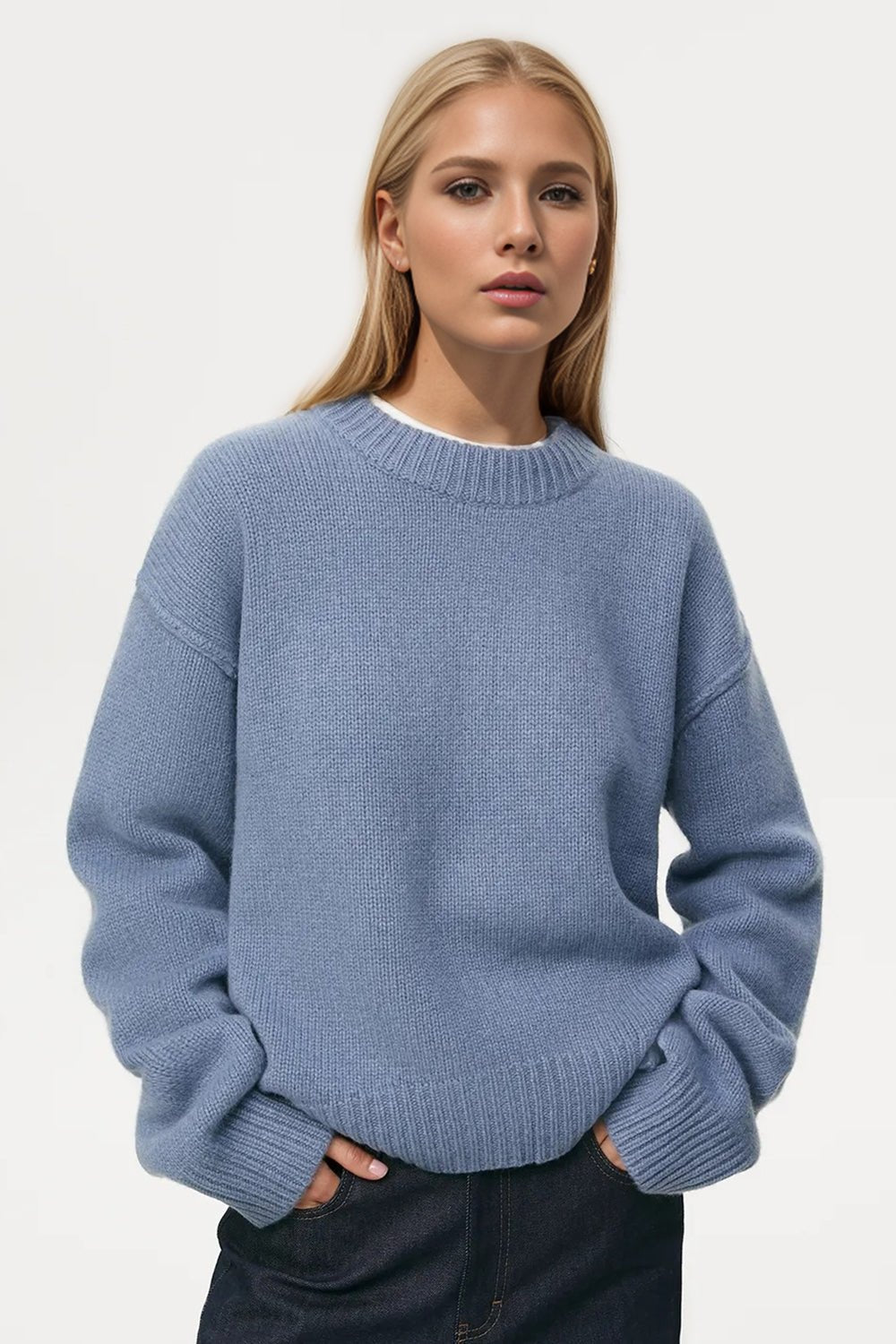 Basic Bae Round Neck Dropped Shoulder Sweater - Bitsy Gypsy Boutique