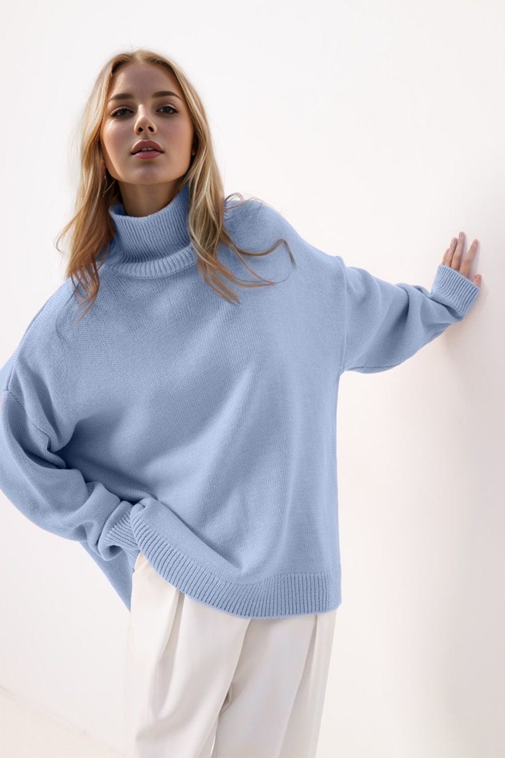 Basic Bae Side Slit Turtleneck Long Sleeve Sweater - Bitsy Gypsy Boutique