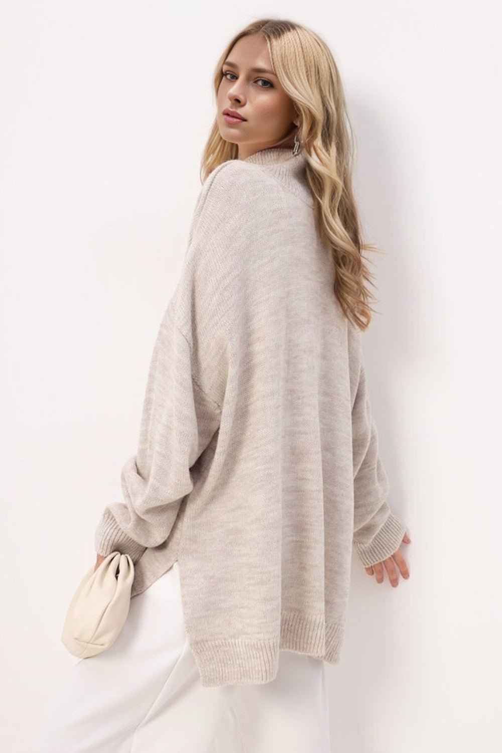 Basic Bae Side Slit Turtleneck Long Sleeve Sweater - Bitsy Gypsy Boutique