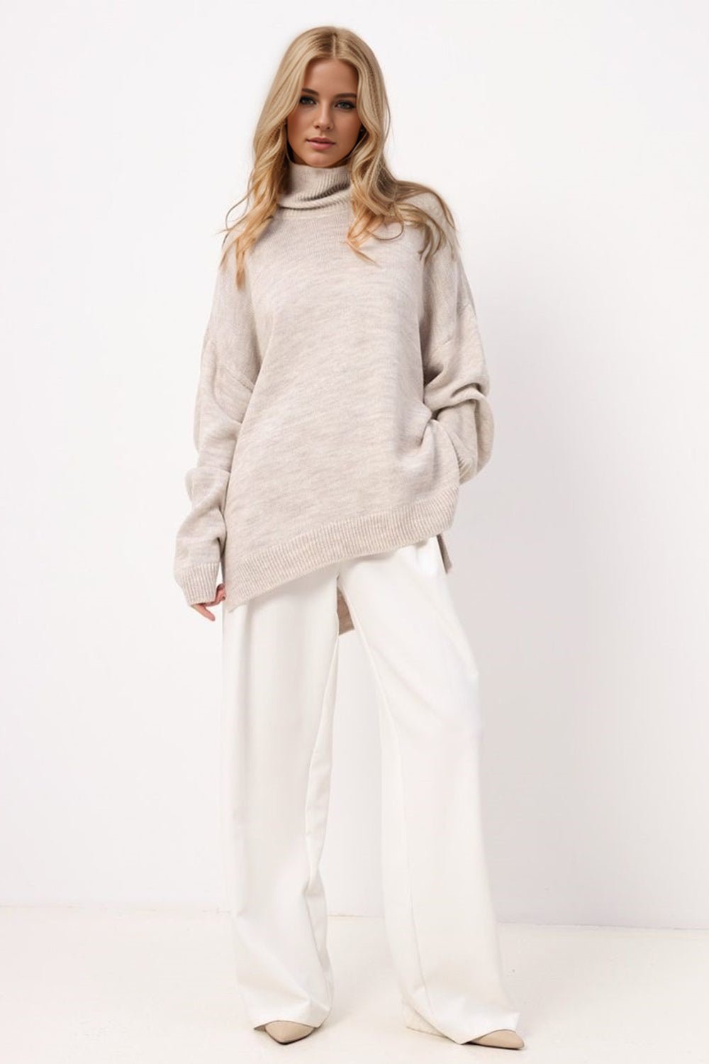 Basic Bae Side Slit Turtleneck Long Sleeve Sweater - Bitsy Gypsy Boutique