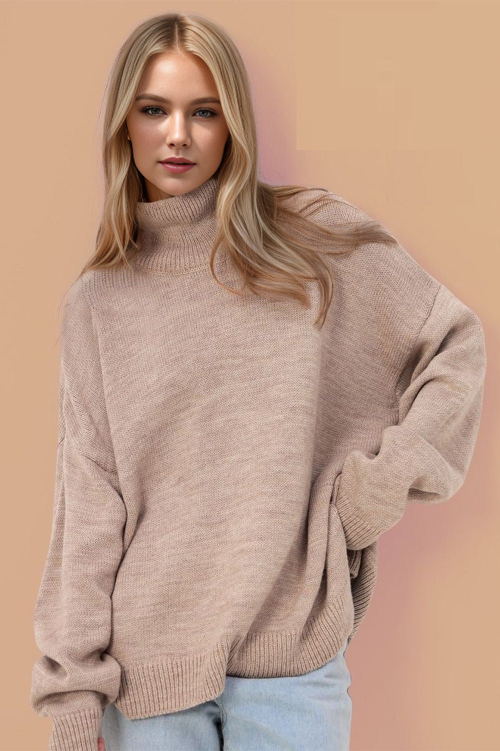 Basic Bae Side Slit Turtleneck Long Sleeve Sweater - Bitsy Gypsy Boutique