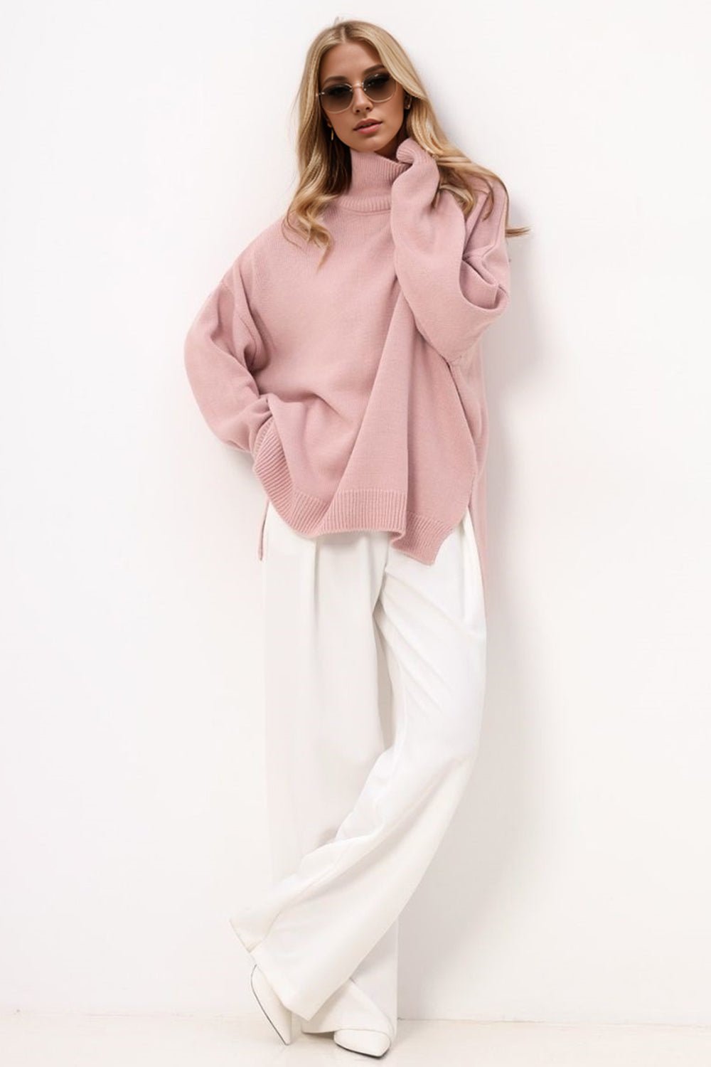 Basic Bae Side Slit Turtleneck Long Sleeve Sweater - Bitsy Gypsy Boutique