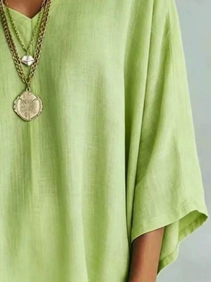 Basic Green V-Neck Loose Fit Plus Size T-Shirt - Bitsy Gypsy Boutique
