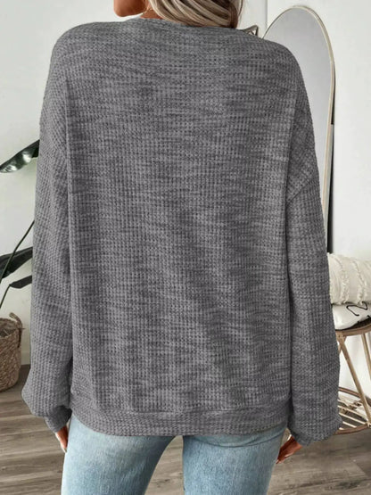 Space-Dyed Long Sleeve Waffle-Knit Top by Trendsi
