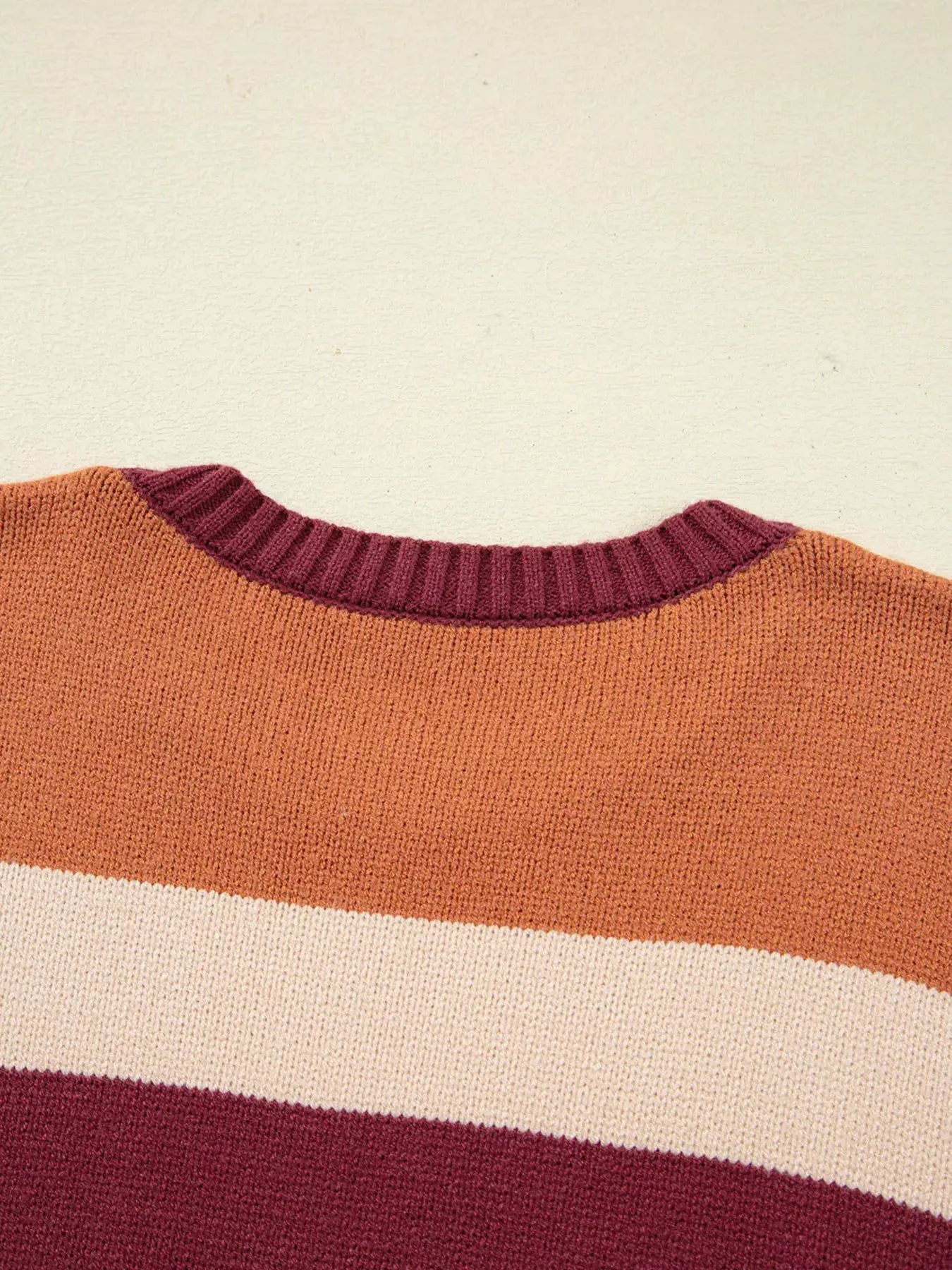 Checkered Color Block Knitted Drop Shoulder Sweater by Trendsi
