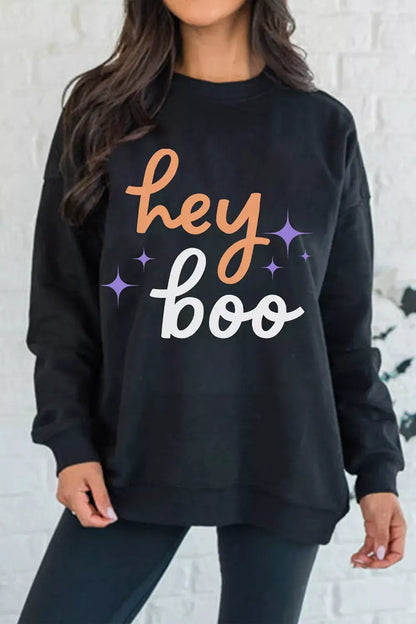 Hey Boo Halloween Sweatshirt by Trendsi