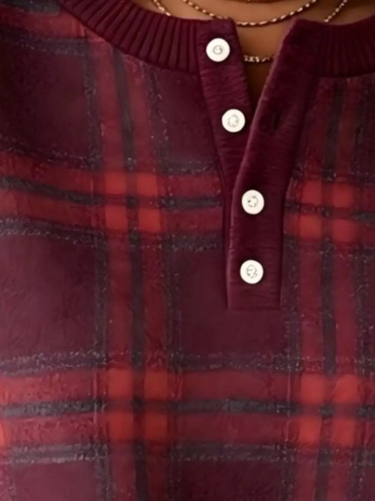 Full Size Plaid Button Detail Long Sleeve Sweatshirt Plus Size by Trendsi