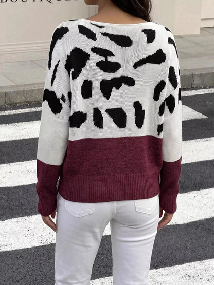 Full Size Leopard One Shoulder Sweater Plus Size by Trendsi