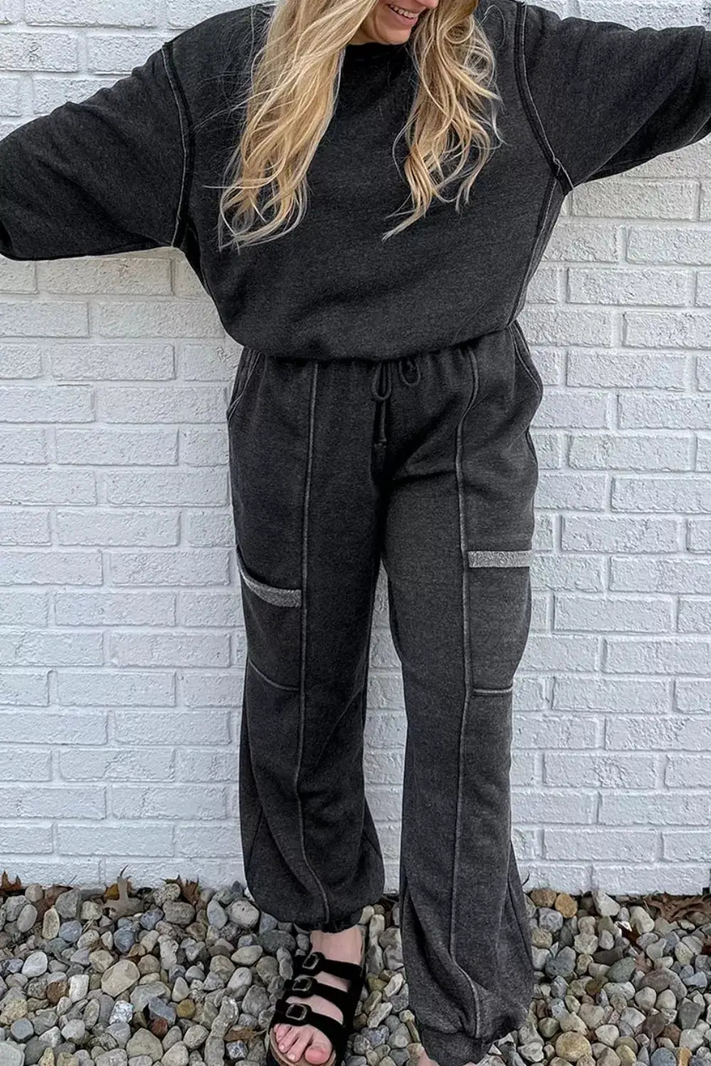 Crew Neck Long Sleeve Top and Joggers Set by Trendsi