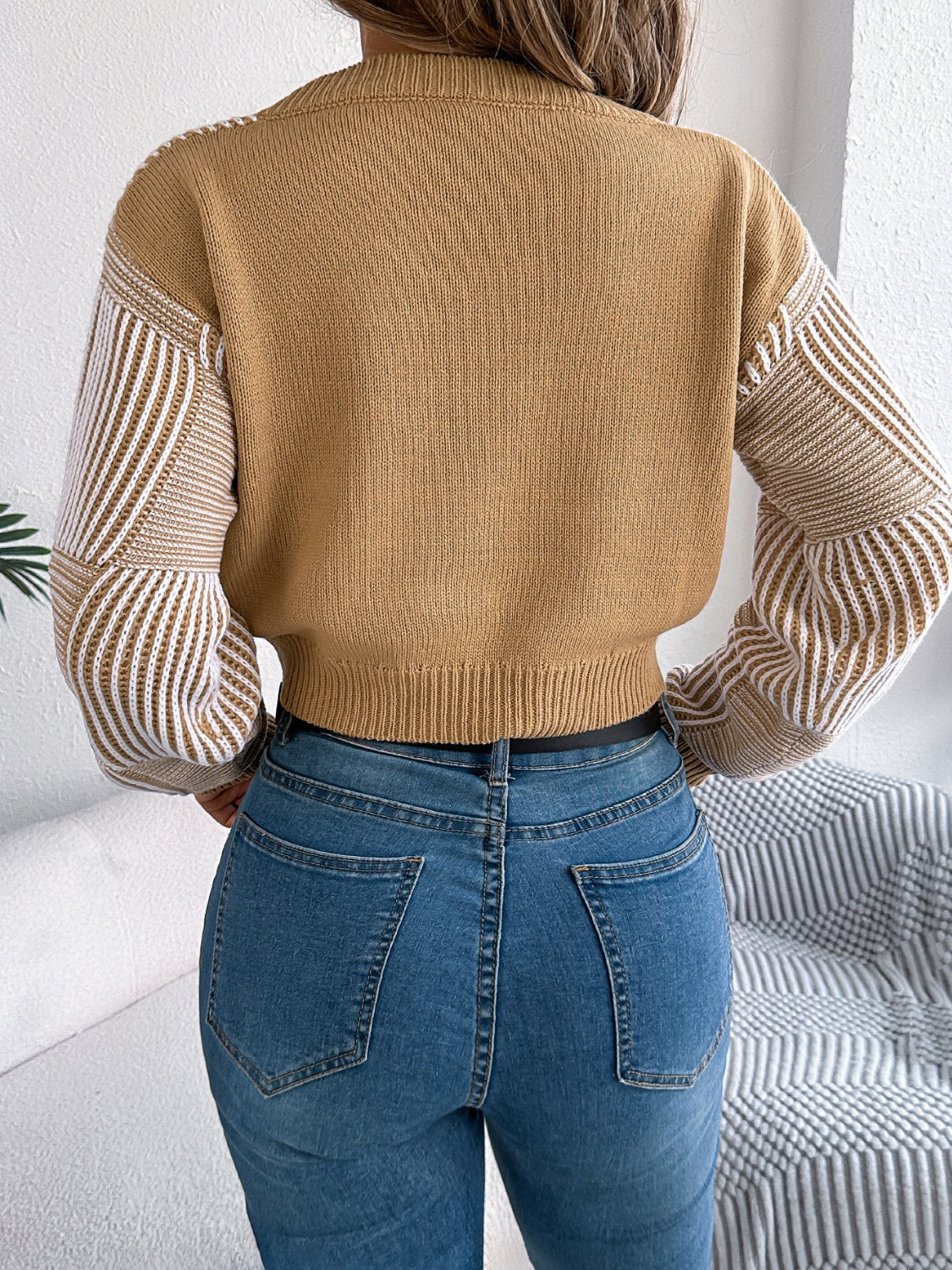 Striped V-Neck Long Sleeve Sweater