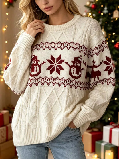 Christmas Snowman Pattern Cable Knit Sweater by Trendsi