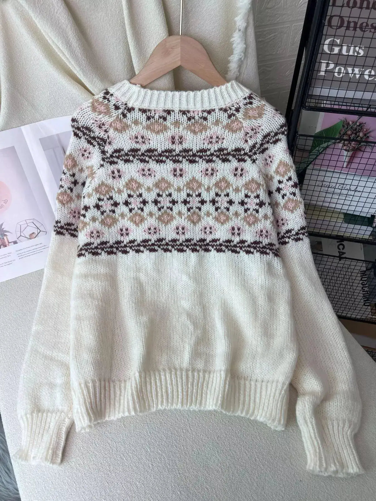 Fair Isle Patterned Round Neck Sweater by Trendsi