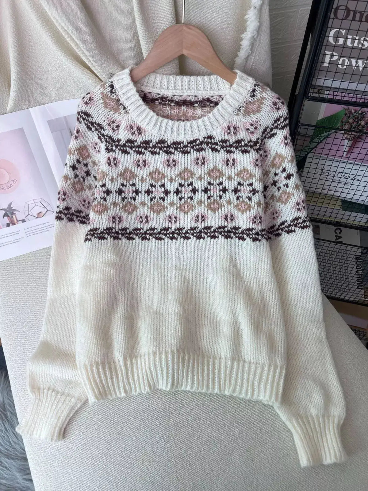 Fair Isle Patterned Round Neck Sweater by Trendsi
