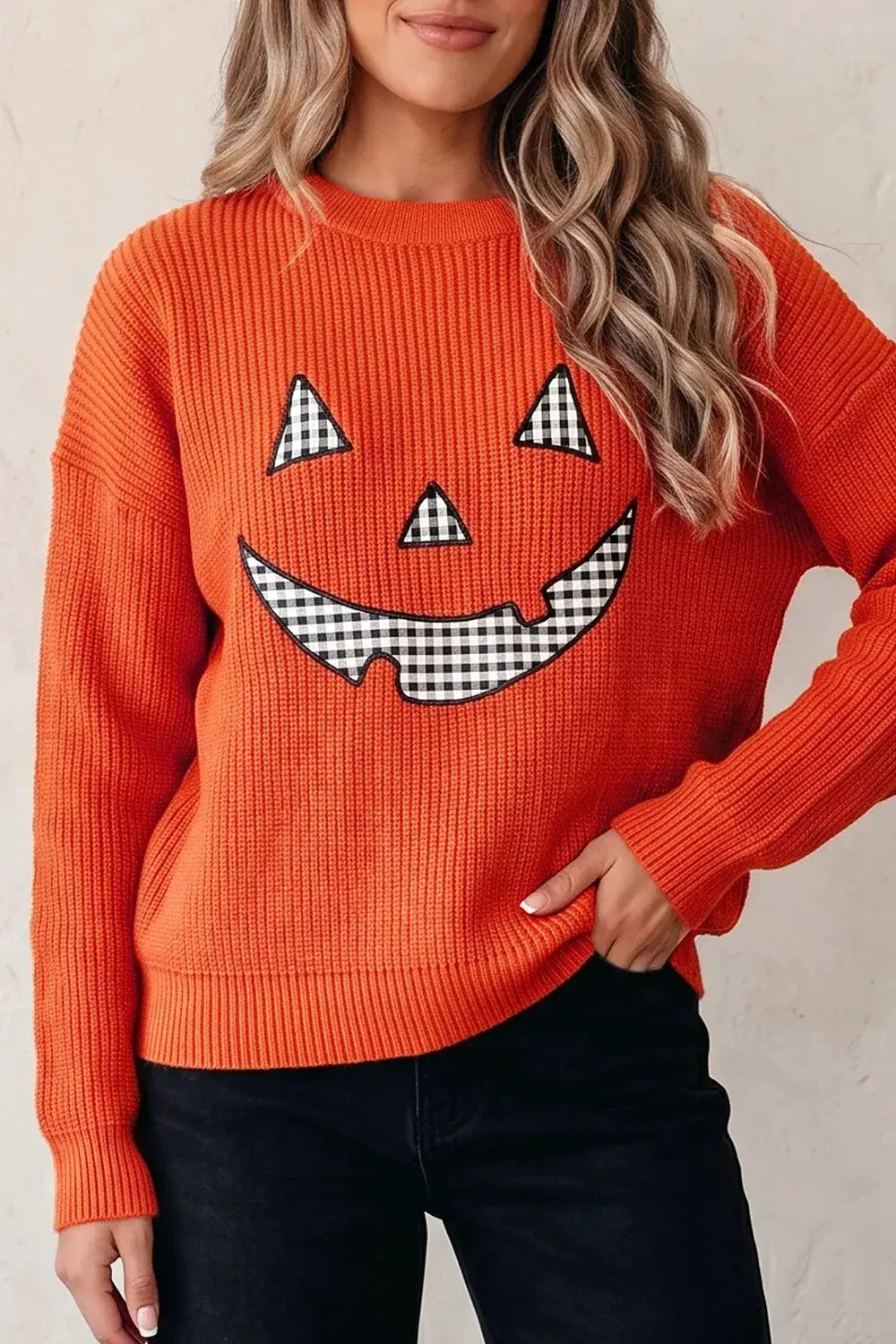 Drop Shoulder Long Sleeve Round Neck Halloween Sweater by Trendsi