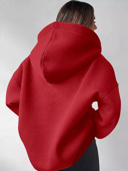 Oversized Quarter-Zip Hoodie by Trendsi