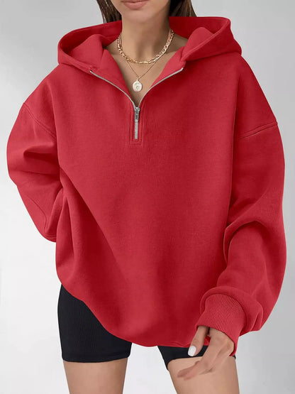 Oversized Quarter-Zip Hoodie by Trendsi