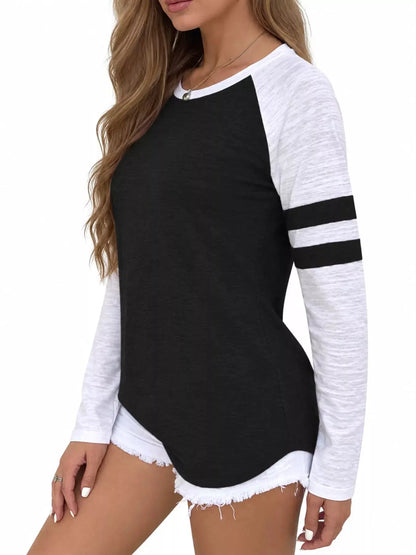 Full Size Color-Block Raglan Sleeve Striped T-Shirt Plus Size by Trendsi