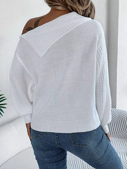 One Shoulder Cable Knit Sweater by Trendsi