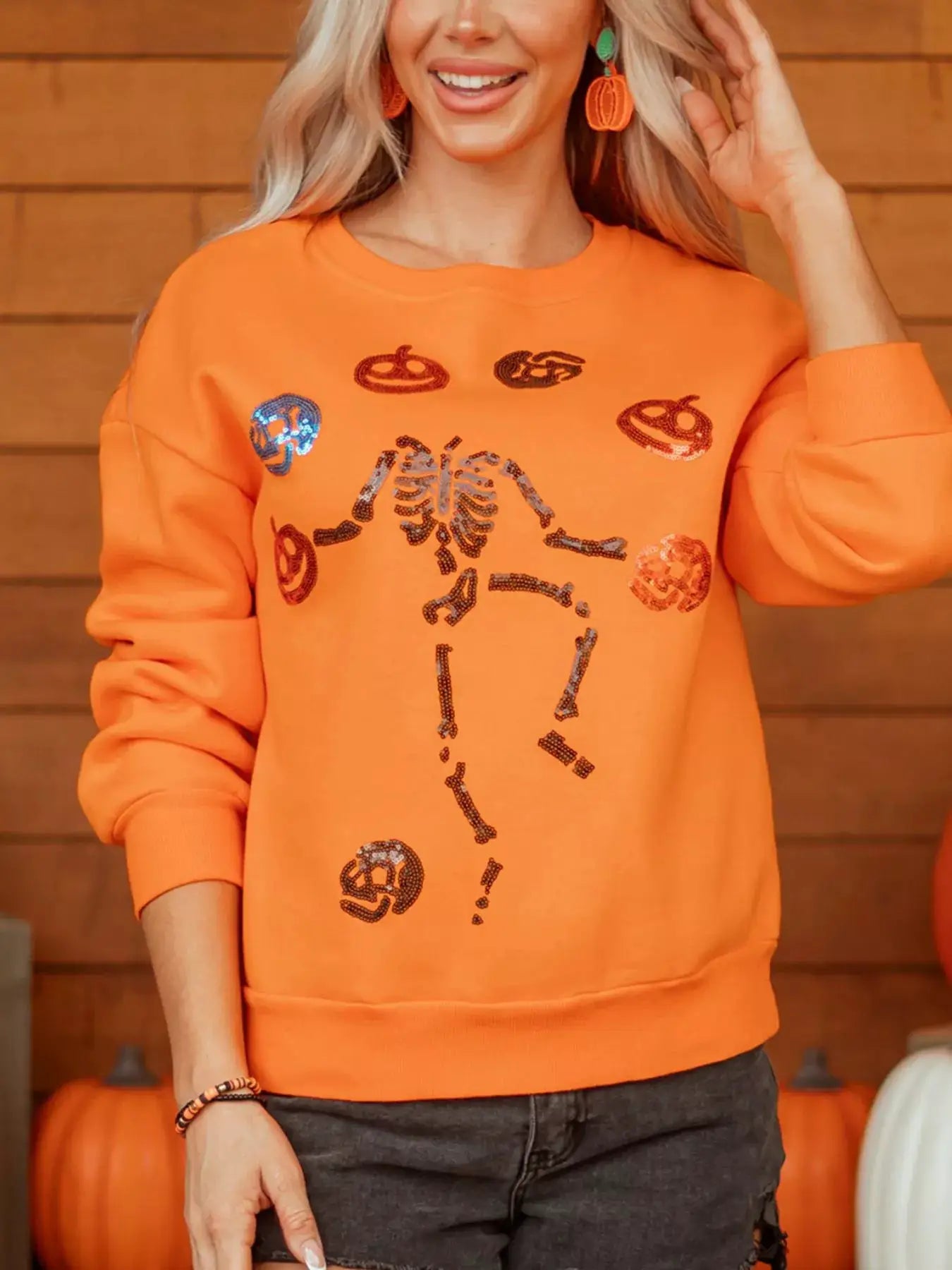 Dancing Critters Sequin Halloween Crewneck Sweatshirt by Trendsi