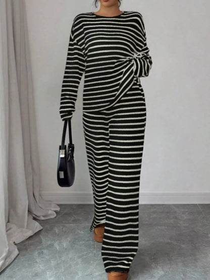 Striped Relaxed Fit Top and Pants Set by Trendsi