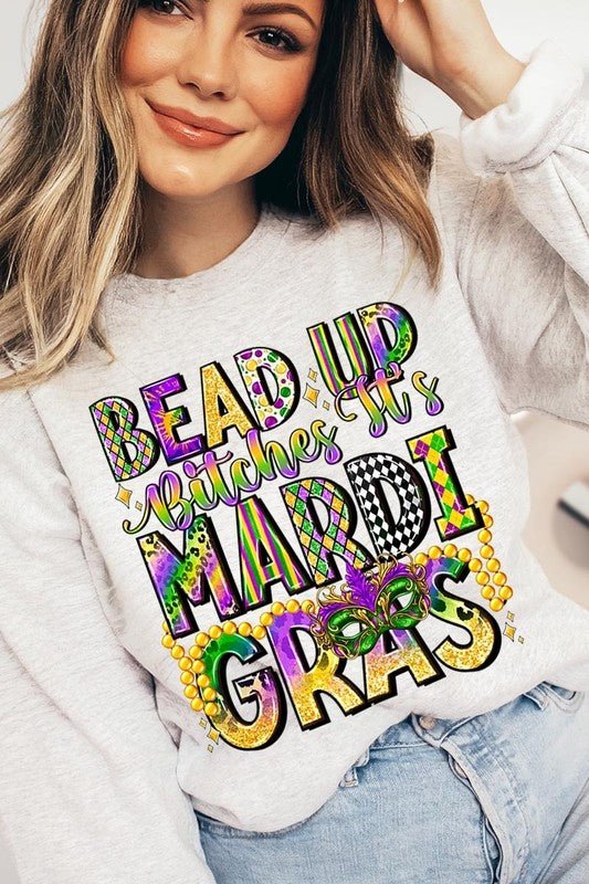 Bead Up Bitches It's Mardi Gras Plus Sweatshirts - Bitsy Gypsy Boutique