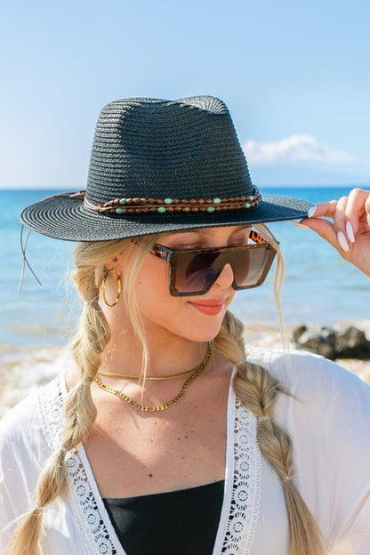 Beaded Belt Straw Panama Fedora Hat - Bitsy Gypsy Boutique