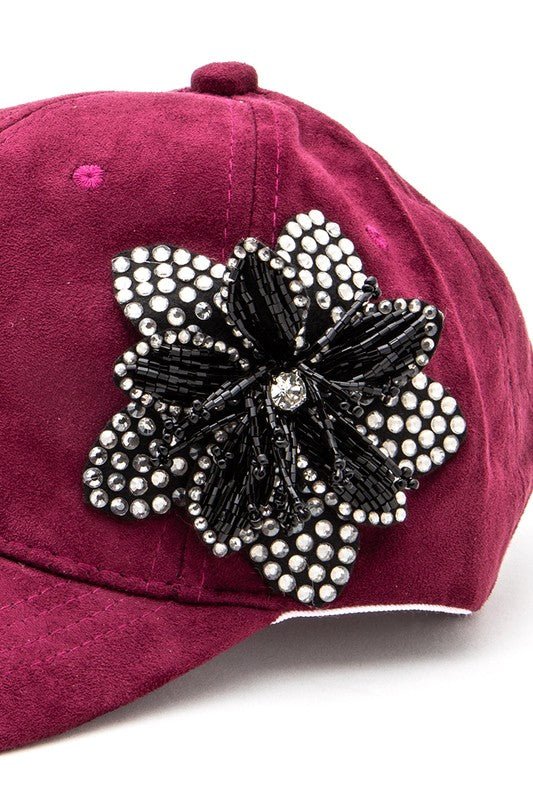 Beaded Flower Rhinestone 3D Beaded Flower Cap - Bitsy Gypsy Boutique