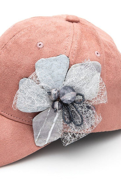 Beaded Flower Suede Fashion Cap - Bitsy Gypsy Boutique