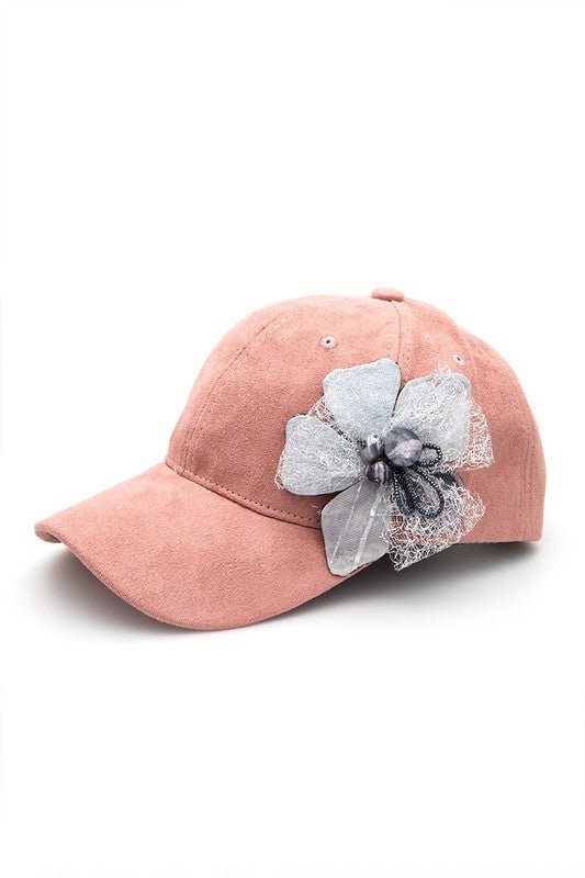 Beaded Flower Suede Fashion Cap - Bitsy Gypsy Boutique